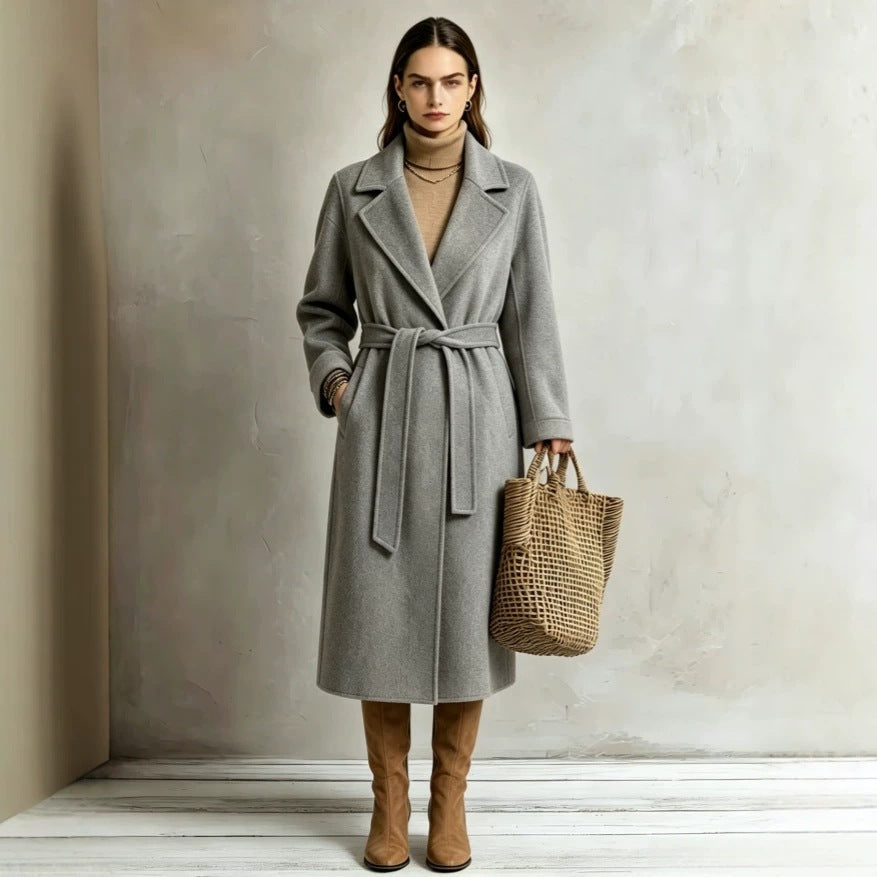 Womens Elegant Long Lapel Coat For Casual And Commute Wear