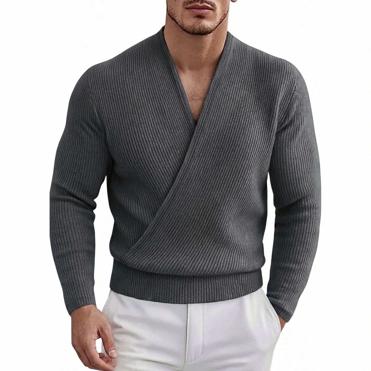 Sexy And Stylish Deep V-neck Cross-front Long-sleeve Knit Top