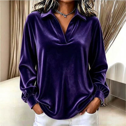 V-neck Long-sleeve Loose-fitting Womens Top