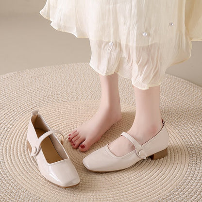 Women French Style Genuine Leather Mary Jane Pumps, New Square Toe Block Heel Fairy  Style Gentle Elegant Shoes For Dresses