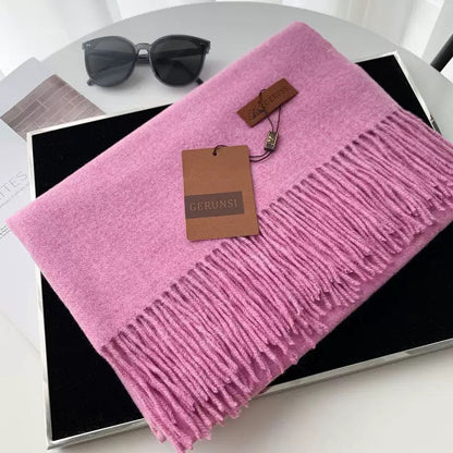Womens Thickened Fashionable Solid-Color Tassel Scarf