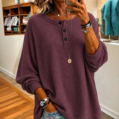Fashionable Crew-neck Loose-fit Long-sleeve Top