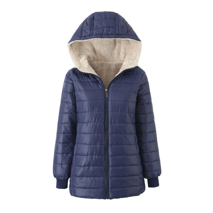 Womens Warm Hooded Fleece-lined Coat