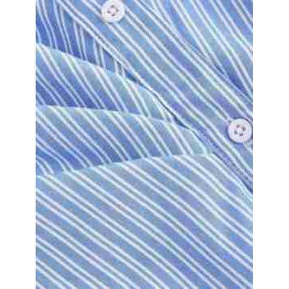 Womens Blue And White Vertical-striped Asymmetrical Long-sleeve Shirt