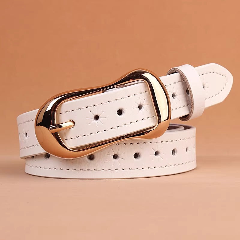 Womens Denim Soft Leather Belt With Pinhole Waistband