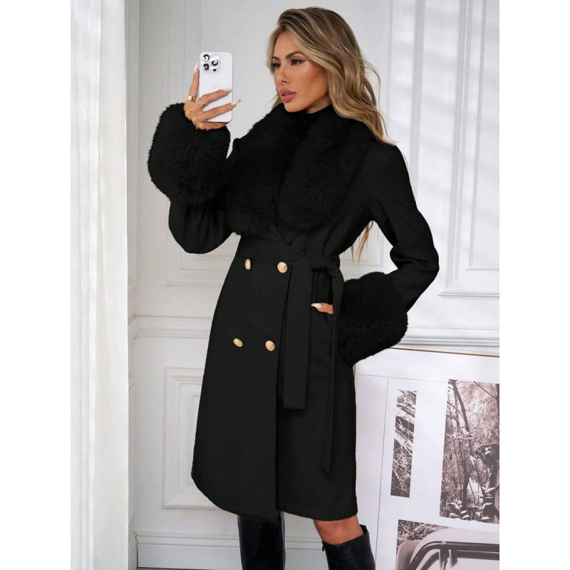 Elegant Double-breasted Trench Coat With A Tie Belt