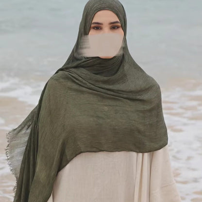 New Womens Solid-color Pleated Faux Hijab