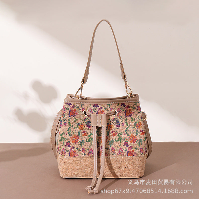 Vintage Printed Large-Capacity Women's Tote Bag With Wood-Grain Exterior And Wood-Grain Interior