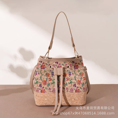 Vintage Printed Large-Capacity Women's Tote Bag With Wood-Grain Exterior And Wood-Grain Interior