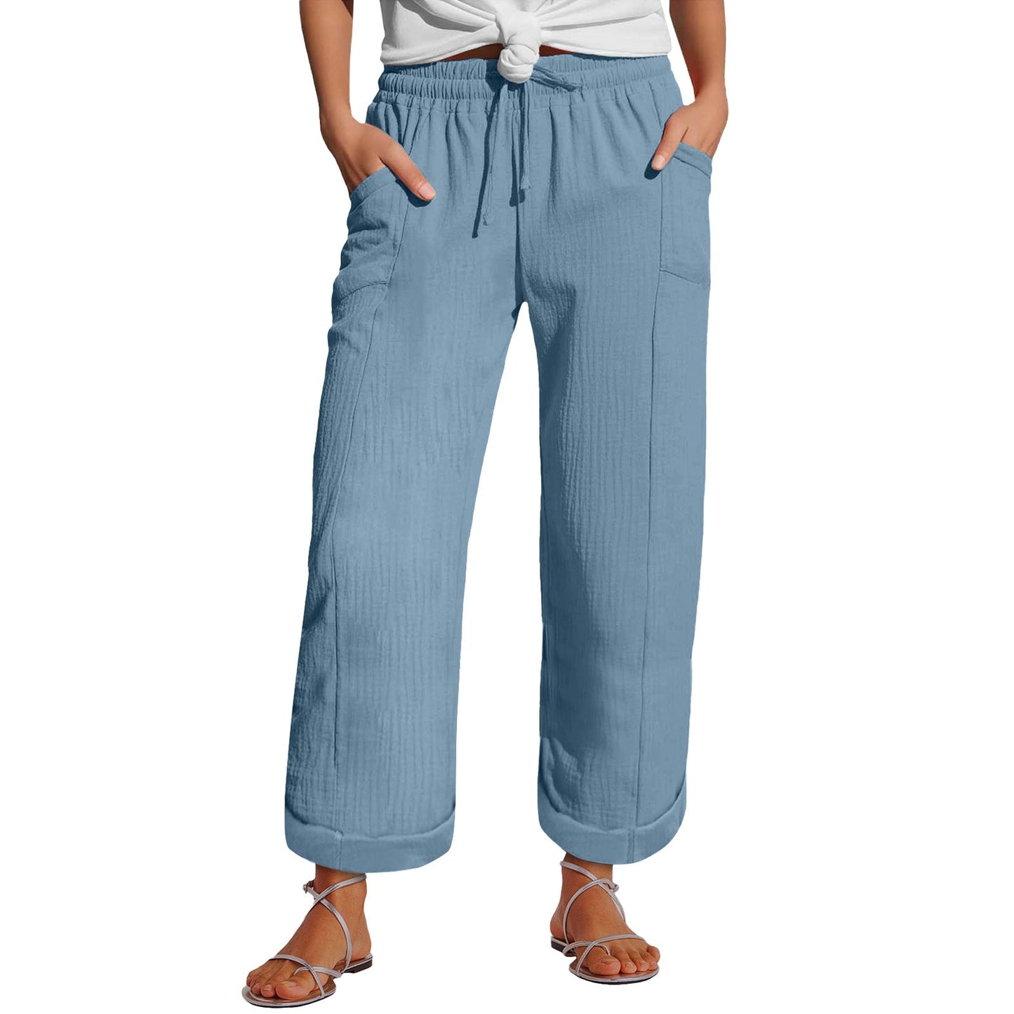 High-waisted Belted Loose-fitting Wide-leg Trousers For Women