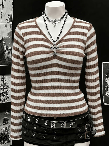 Plus-size Womens Sexy Ribbed V-neck Long-sleeve