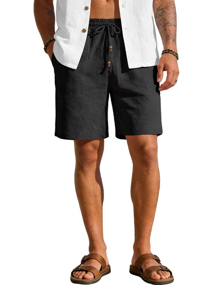 New Summer Style Men's Solid Color Cotton And Linen Shorts, Loose Sports Casual Beach Pants, Men's Cotton And Linen Breathable Shorts
