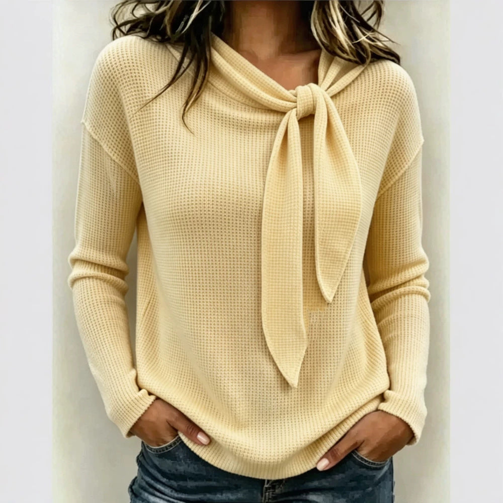 Knitted Bow-Knot Womens Long-Sleeve T-Shirt