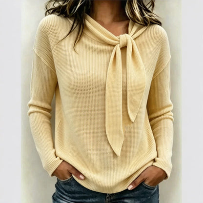 Knitted Bow-Knot Womens Long-Sleeve T-Shirt