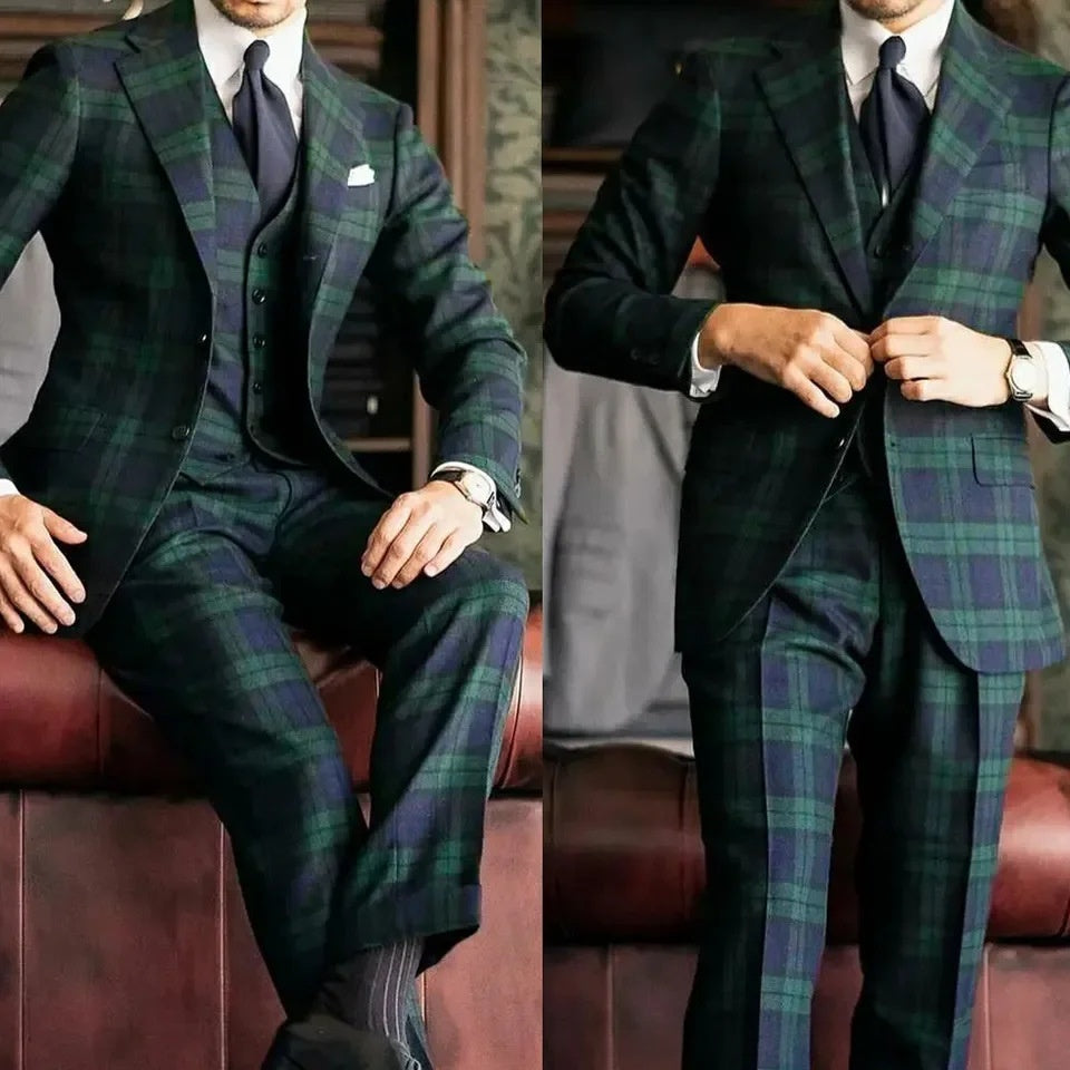 European And American Plaid Suit Set For Men Designer Crafted