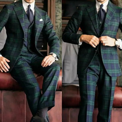 European And American Plaid Suit Set For Men Designer Crafted