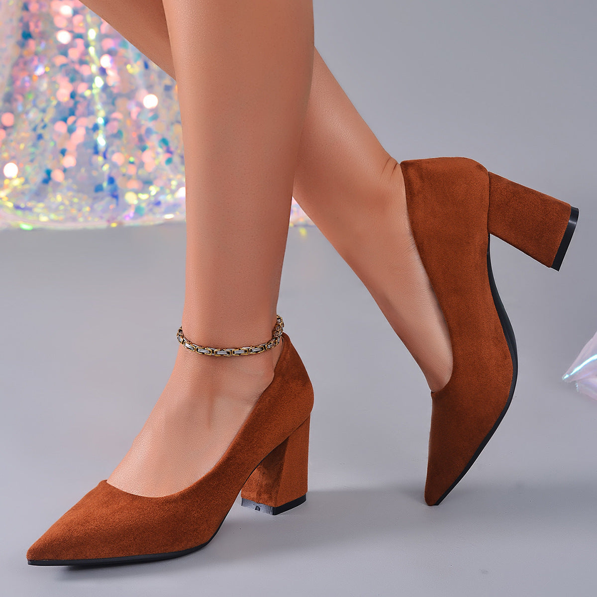 Womens Stylish Block-heeled Work Pumps