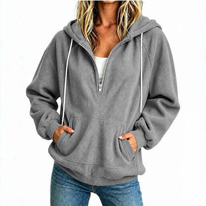 Womens Loose-fit Long-sleeve Half-zip Hooded Sweatshirt