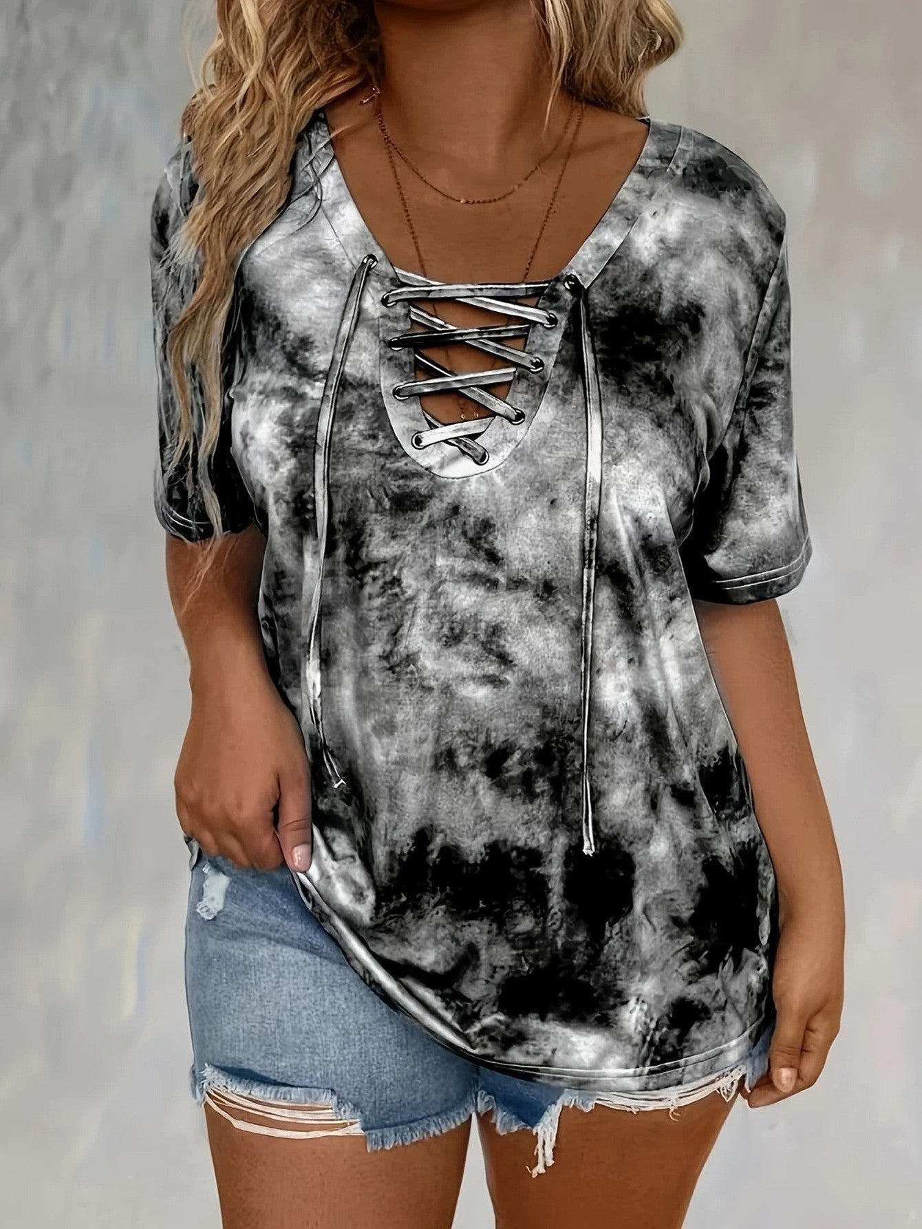 Plus-size Womens Tie-dye Print Short-sleeve T-shirt