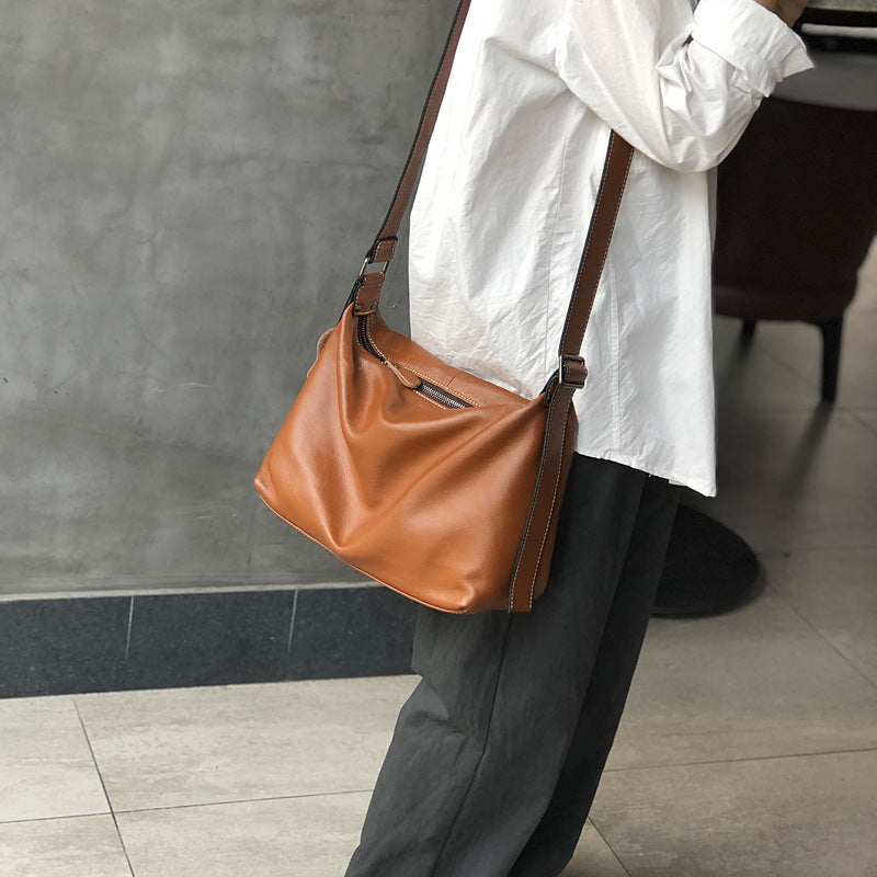 Large-Capacity Minimalist Genuine Leather Shoulder Crossbody Bag