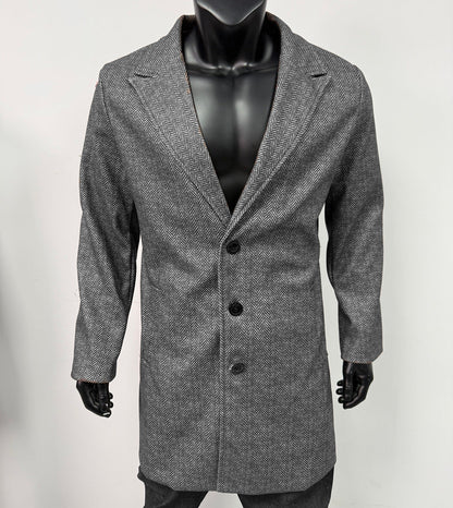 Mens Single-breasted Mid-length Wool Coat
