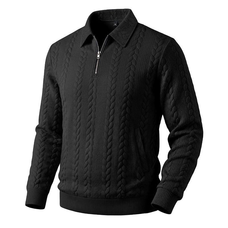 Mens Casual Simple Zippered Long-Sleeve Top