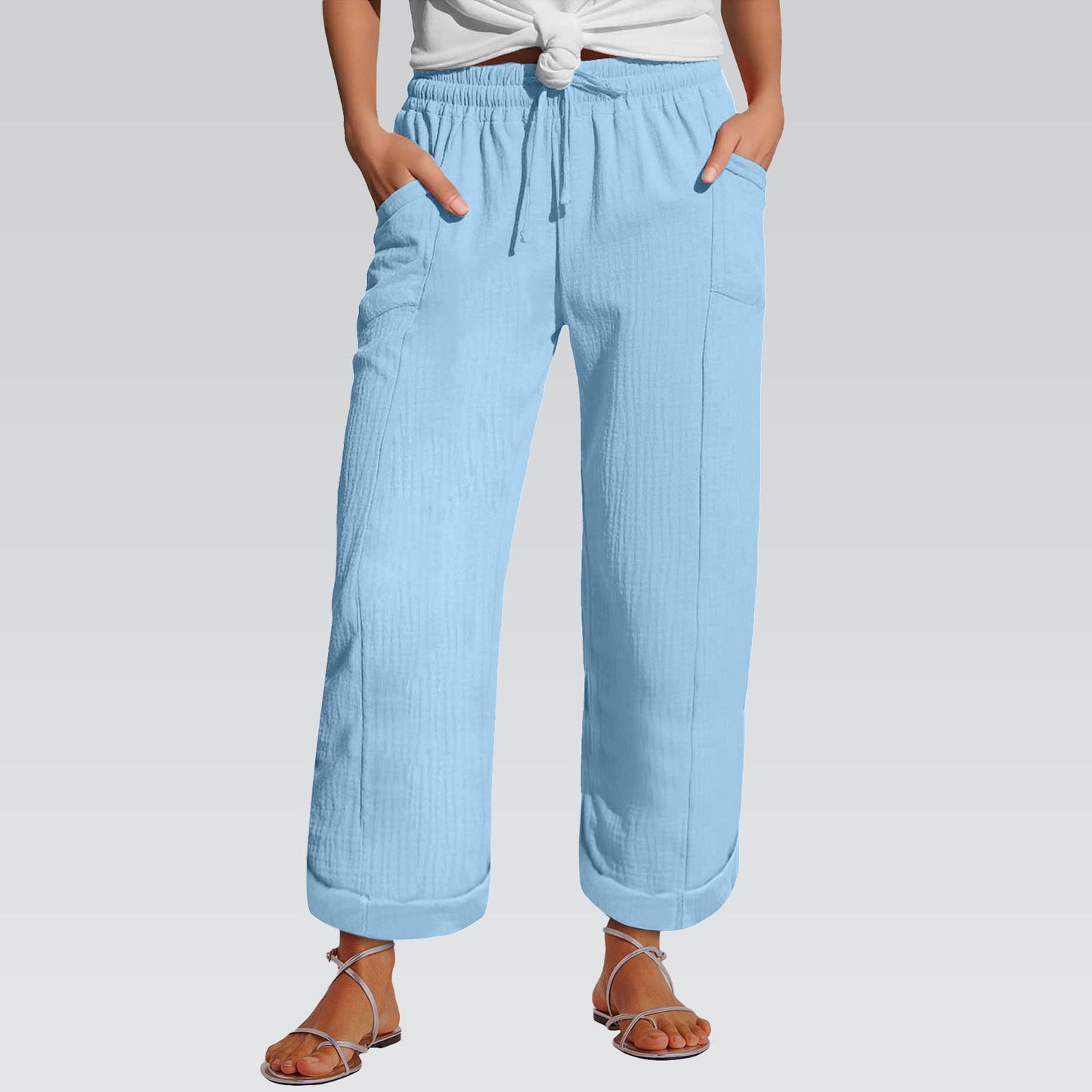 High-waisted Belted Loose-fitting Wide-leg Trousers For Women