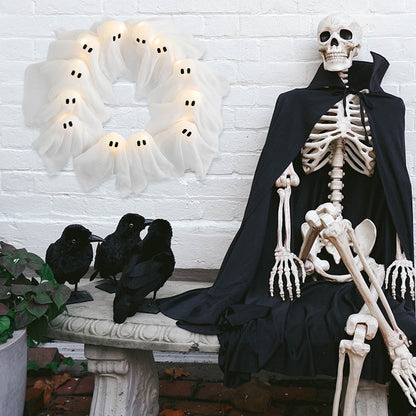 Halloween Decorations Ghost Wreath Cute Ghost Halloween Door Sign For Door Porch Wall Holiday Home Decor Glow Ghost Lights