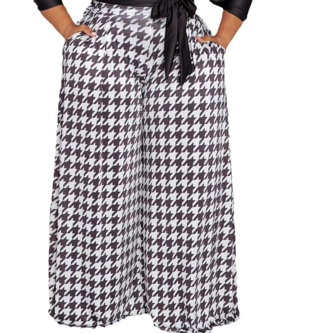 Casual Houndstooth Wide-leg Pants For Women