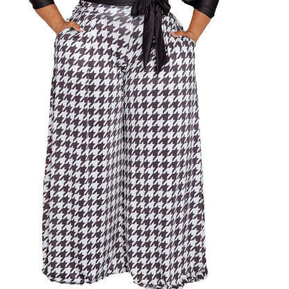Casual Houndstooth Wide-leg Pants For Women