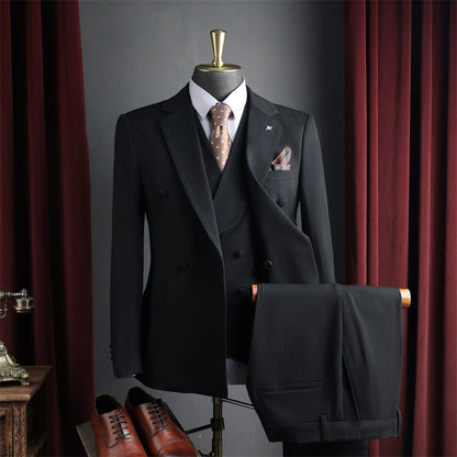 Men Dark Brown Peak Lapel Double Breasted 3 Piece Suit Set