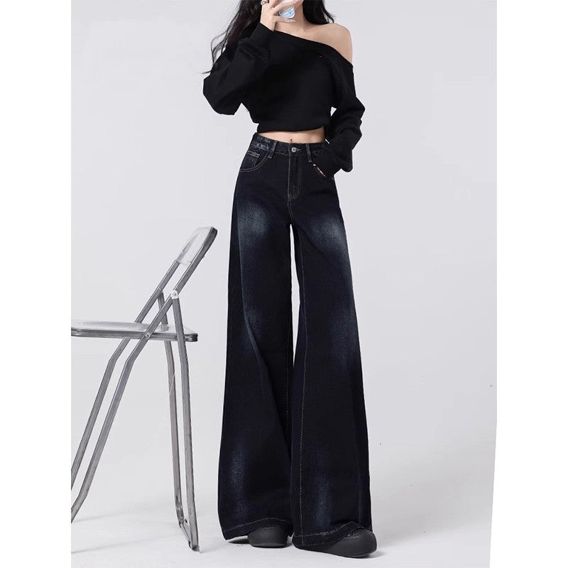 Retro High-end Wide-leg Denim Jeans For Women