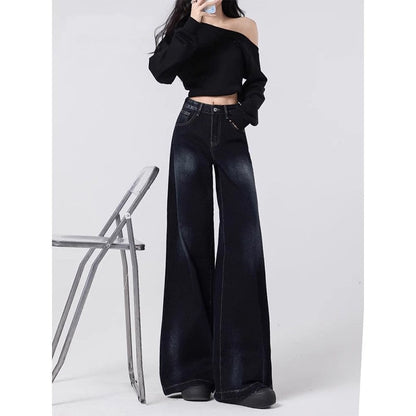 Retro High-end Wide-leg Denim Jeans For Women