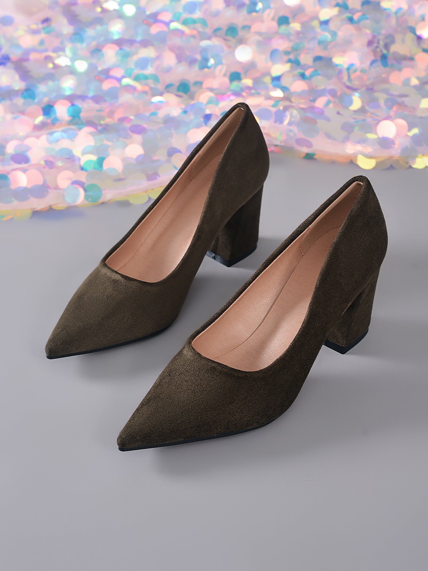 Womens Stylish Block-heeled Work Pumps