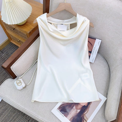 Double-sided Satin Lustrous Relaxed-fit Figure-flattering Halter Top