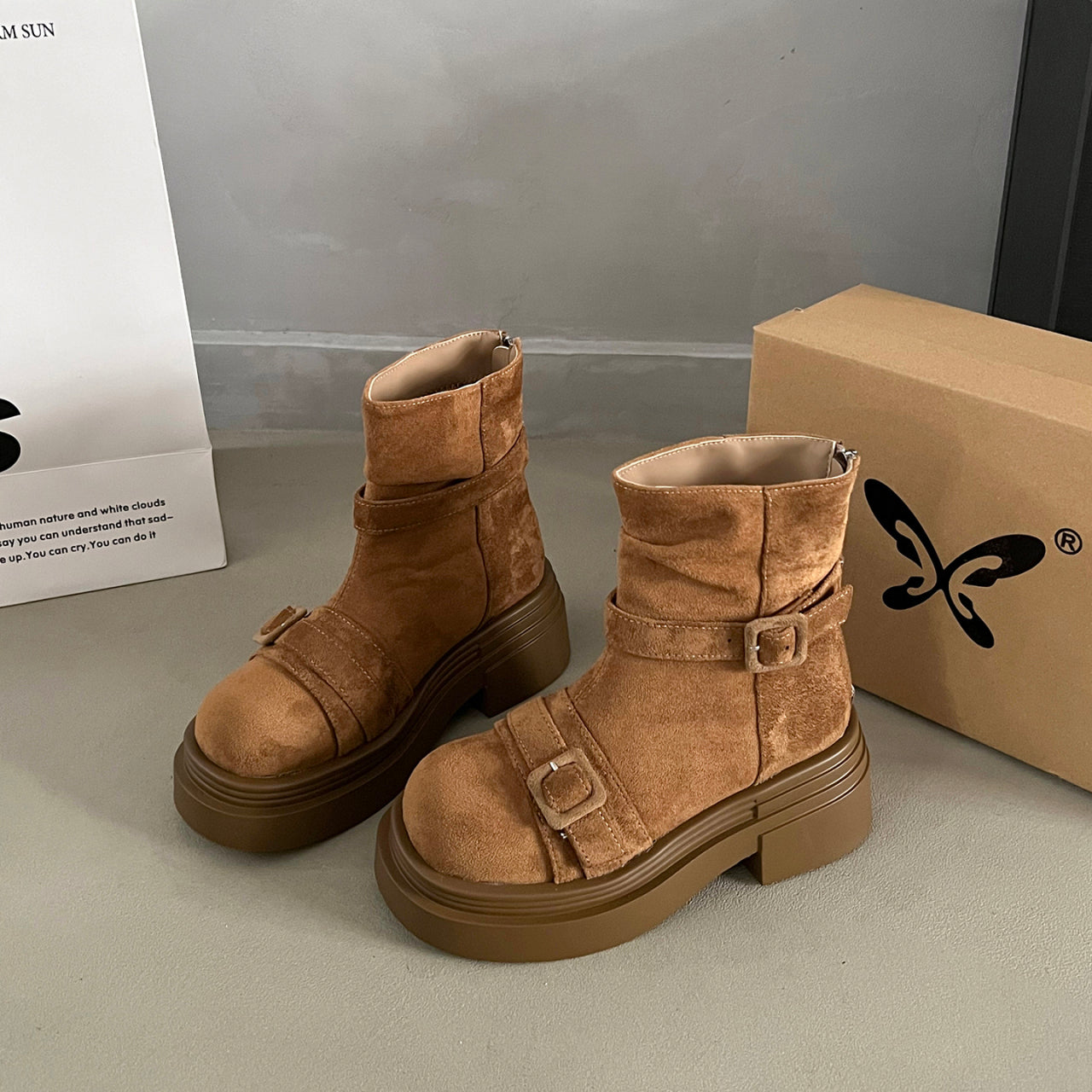 Womens Platform Height Increasing British Style Martin Boots 2026 New Arrival Trendy Vintage Western Cowboy Boots Pants Tube Ankle Short Boots