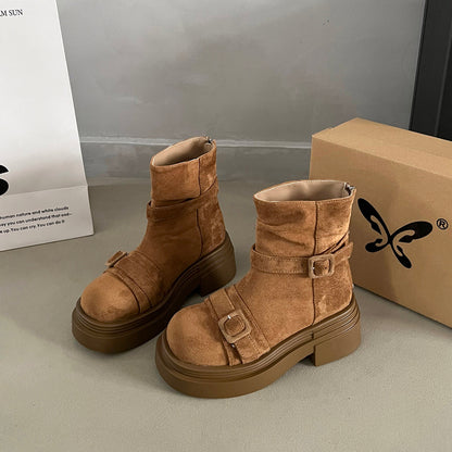 Womens Platform Height Increasing British Style Martin Boots 2026 New Arrival Trendy Vintage Western Cowboy Boots Pants Tube Ankle Short Boots