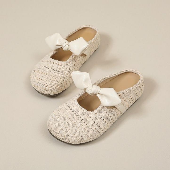 French Woven Hollow Toe Slippers For Women, Versatile Flat Soft Sole, Half Drag Fishing Net Shoes