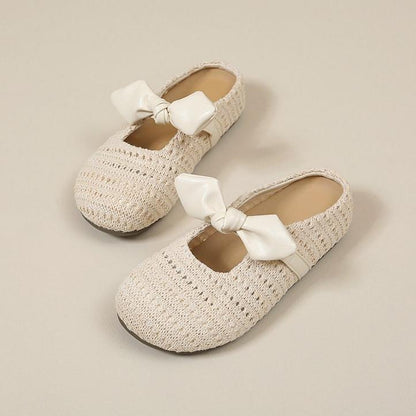 French Woven Hollow Toe Slippers For Women, Versatile Flat Soft Sole, Half Drag Fishing Net Shoes