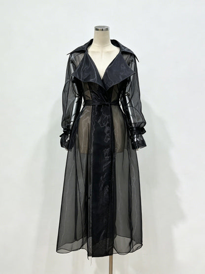 Sheer Organza Trench-Style Maxi Coat
