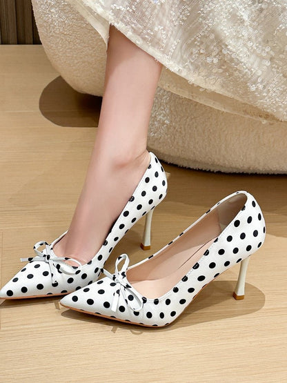 Fairy Style Pointed Toe Polka Dot Gentle Pumps For Women, French Style Soft Sole Stiletto High Heels Perfect With Dresses