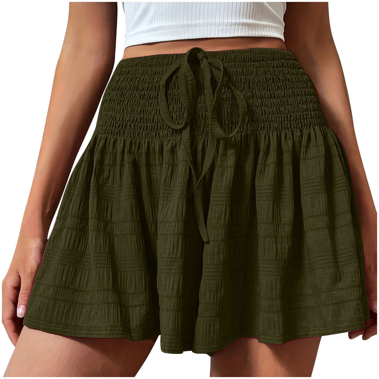 2026 European Style Women S Stretch Waist Short Skirt Casual Pants Summer Fashion Solid Color Drawstring Sports Shorts
