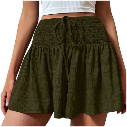 2026 European Style Women S Stretch Waist Short Skirt Casual Pants Summer Fashion Solid Color Drawstring Sports Shorts