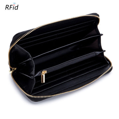 Womens Tassel First-Layer Leather Anti-Scanning Zipper Wallet