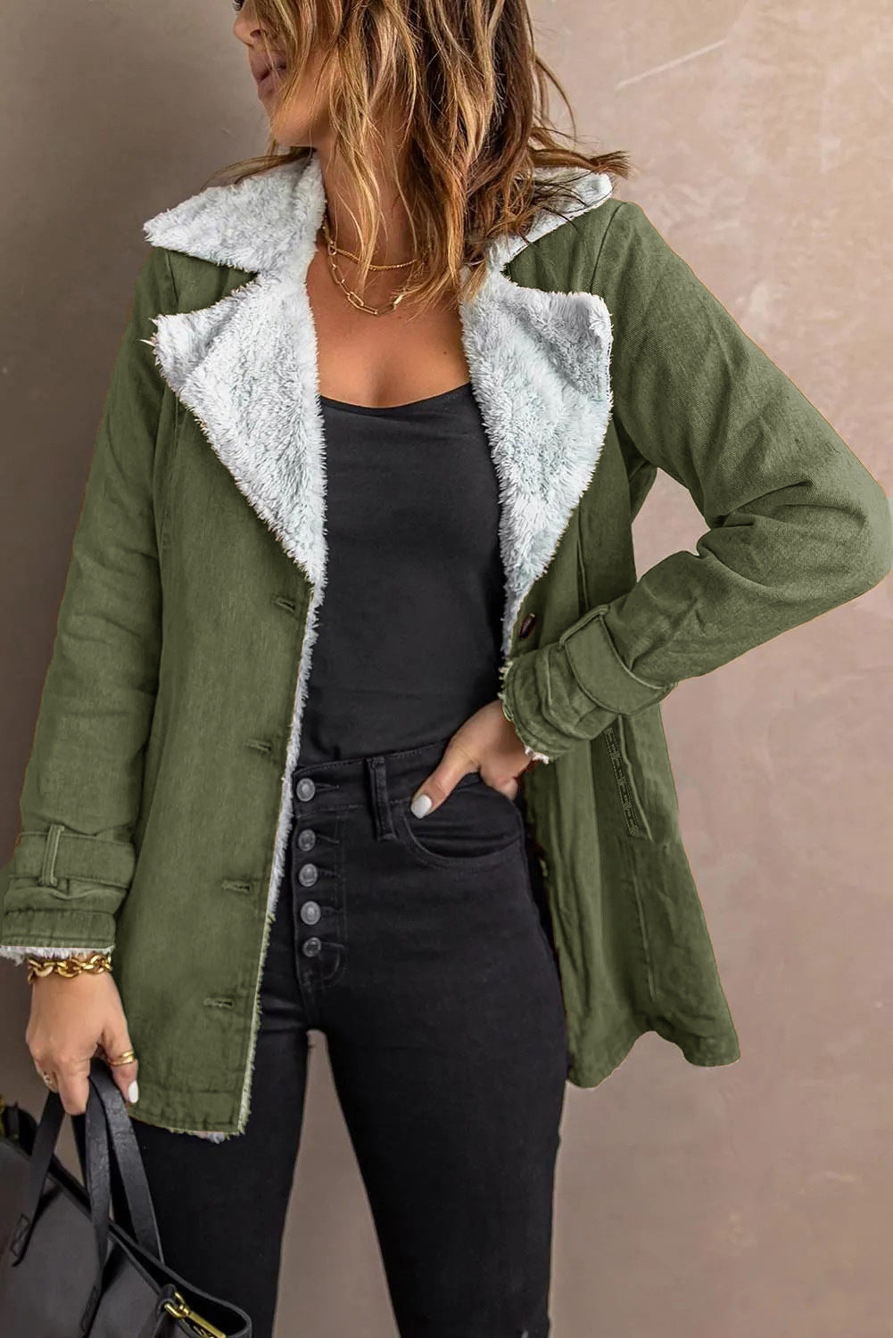 Womens Long-sleeve Coat With Fleece Lining Warm Top