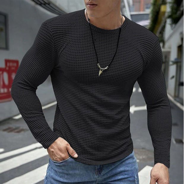 Mens Casual Long-sleeve Crew-neck Top For A Refined Look
