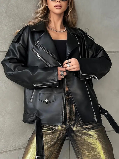 Leather Biker Jacket For Women Boyfriend-Style