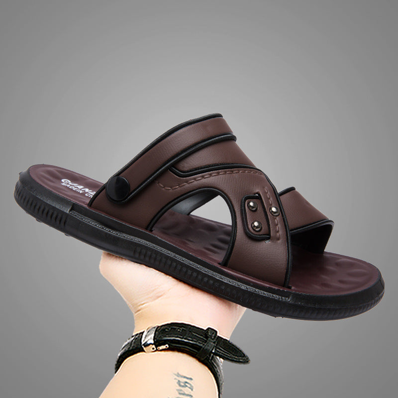 Mens Sandals Leather Platform Design Dual-purpose For Beach And Outdoor Wear