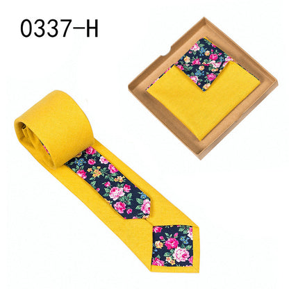 Men's Tie Floral Print Pocket Square Cotton Tie