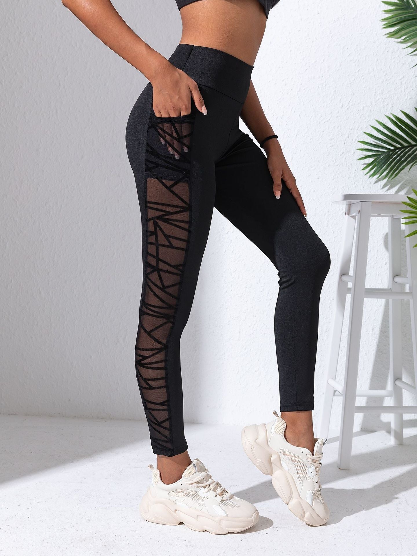 Cross-border High Waist Contrast Color Stitching Running Pants Belly-lifting Yoga Clothing Fitness Sports Naked Feeling Tight Leggings